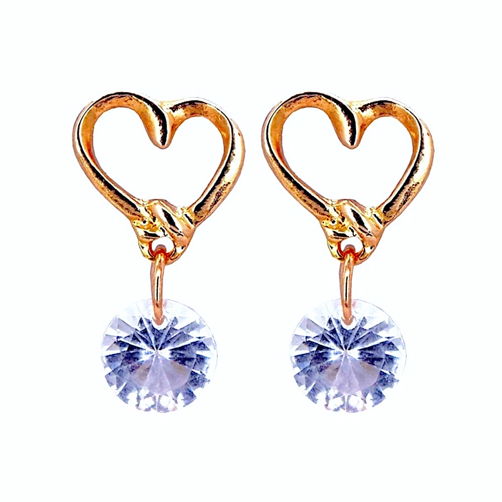 NWT Gold Heart with Dangling Crystal Earrings